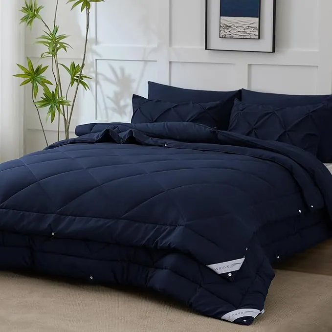 WAVVE Edredón Relleno Nórdico Cama 180 4 Estaciones - Bedding Edredón Reversible Doble 150+300 gr/m² de 240x260 cm Fibra Suave y Antiacaro, Caliente y Cómodo Azul Marino
