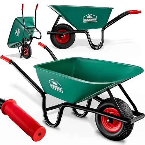 GARDEBRUK Carretilla de Jardín 100L Carga 250Kg | Neumático Aire, Llanta Acero, Todoterreno, Cubeta Polipropileno Resistente, Uso Flexible, Transporte Materiales