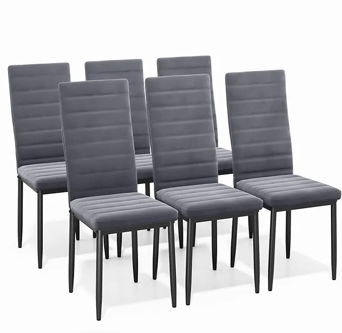 Bealife Sillas de Comedor Modernas, Juego de 6 Tapizadas en Franela Gris Oscuro con Respaldo Alto y Asiento Acolchado, para Cocina y Comedor (Gris Oscuro - Franela, Juego de 6)