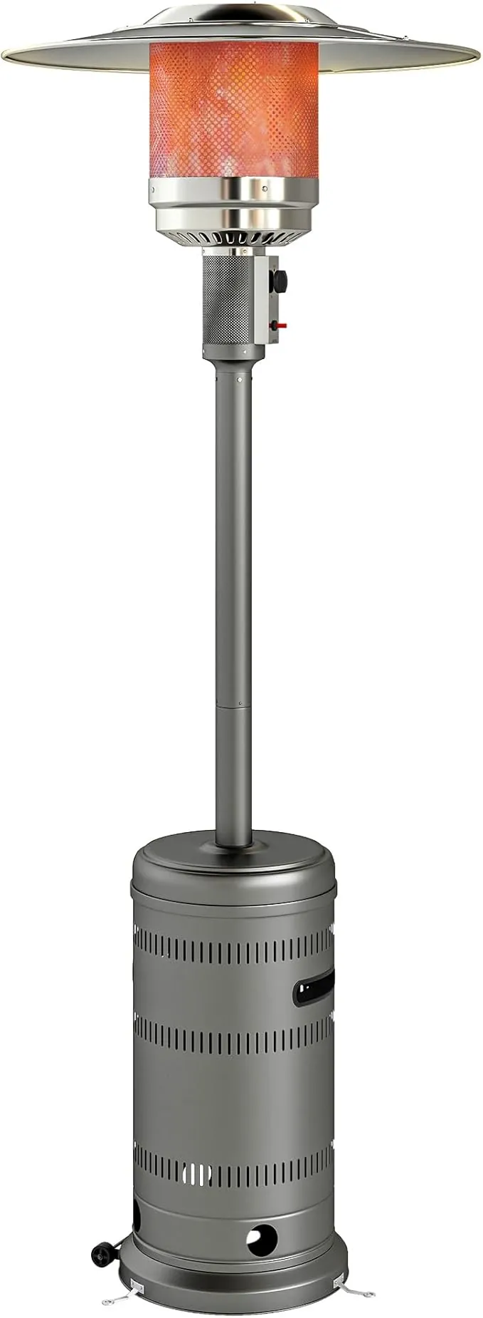 Outsunny Estufa de Gas Butano, 13000W, Calefactor de Exterior a Gas Portátil con Temperatura Ajustable, Protección contra Vuelcos, Encendido Piezoeléctrico y Ruedas, para Butano y Propano, 7 m², Gris