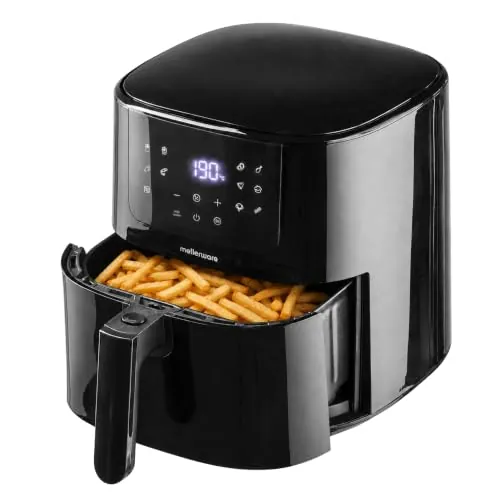 Mellerware - Freidora sin aceite Crunchy Plus 5.5L 1500W | 11 Menús Predefinidos | Capacidad para 3-5 raciones | Temporizador Programable | Pantalla para controlar la temperatura | Air Fryer 80-200º
