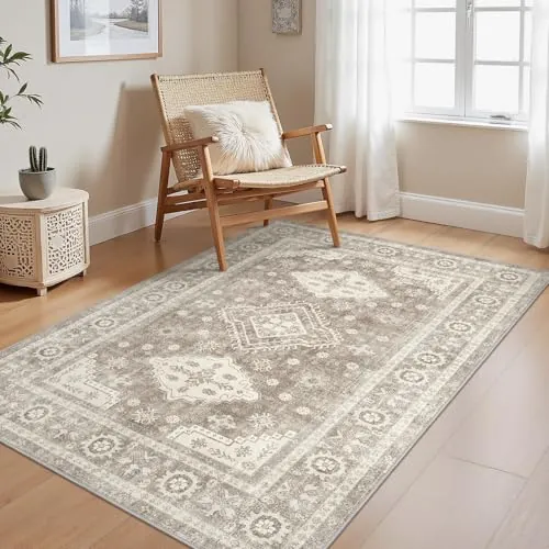 GENIMO Alfombra Salon Sin Peluche,Alfombra Cocina Lavable Antideslizante,Alfombra Pasillo de Dormitorio,Alfombra Silla Escritorio,Comedor,Beige,120x170 cm
