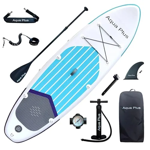 Aqua Plus Sup Inflable de 15cm de Grosor para Todos los Niveles de Habilidad, Paleta Ajustable, Bomba, Mochila de Viaje ISUP, Tabla de Remo Inflable para jóvenes y Adultos