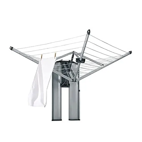 Brabantia - Tendedero Wallfix - con Funda Protectora - Extenderlo con Tan sólo una Mano - Ahorra Espacio - Cuerdas resisitentes a los Rayos UV - Fíjalo a la Pared - Metallic Gris - 24m