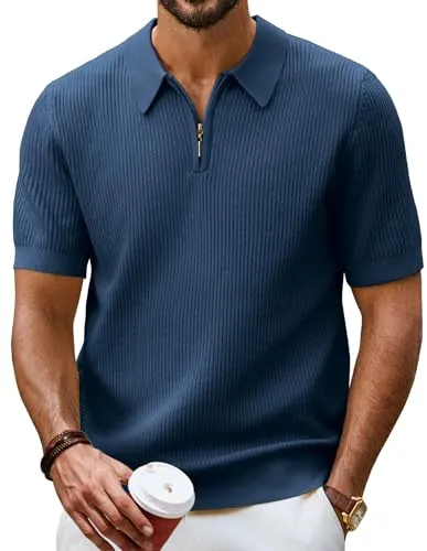 PJ PAUL JONES Polo para hombre de manga corta de punto con cremallera 1/4 Camisetas, azul oscuro, XXL