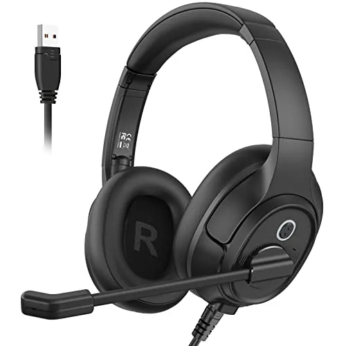 EKSA H2 Auriculares USB con Micrófono, Cascos PC con ENC y Cancelación de Ruido, Luz de Ocupado, Control de Volumen y Silencio, Headset para Oficina, Call Center, Zoom, Teams, Teletrabajo