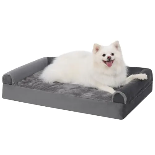 KSIIA Cama Perro Grande L Ortopédica Cama para Perros, Gris 90x57x16cm