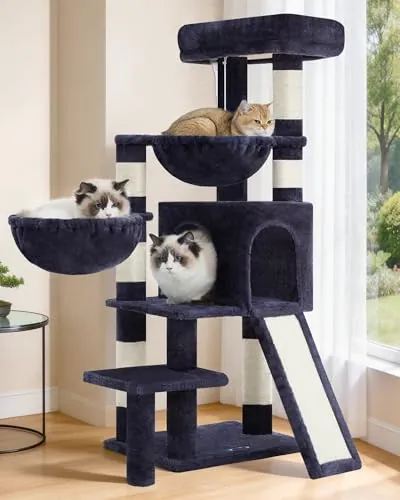Gitelsnour Árbol Rascador para Gatos, Rascador para Gatitos Estable para Interior de 102 cm con Cueva, 2 Cestas, Gran Plataforma de Observación, Rascadora, Postes de Sisal, Gris Ahumado GCT003SG