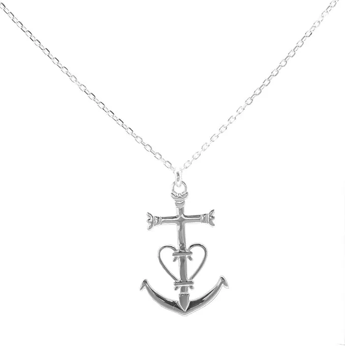 Colgante de cruz de Camargue des Saintes Maries, conjunto Collie Gran Cruz Camargaise y cadena de 50 cm en su recinto de plata maciza 925 rhodié