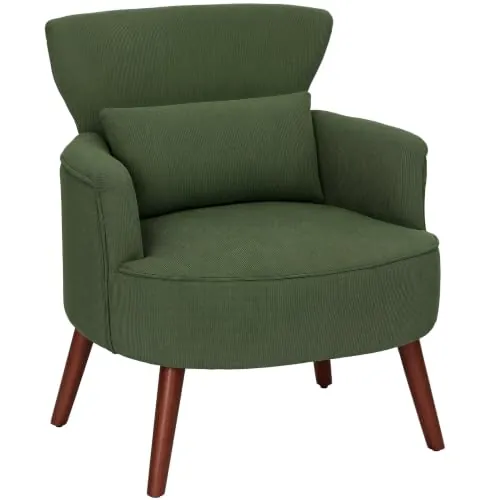 HOMCOM Sillón Relax, Sofá Individual de Pana con Cojín Reposabrazos Verde | Butaca de Salón Moderna, Patas de Madera, Sillón de Lectura para Dormitorio, Oficina