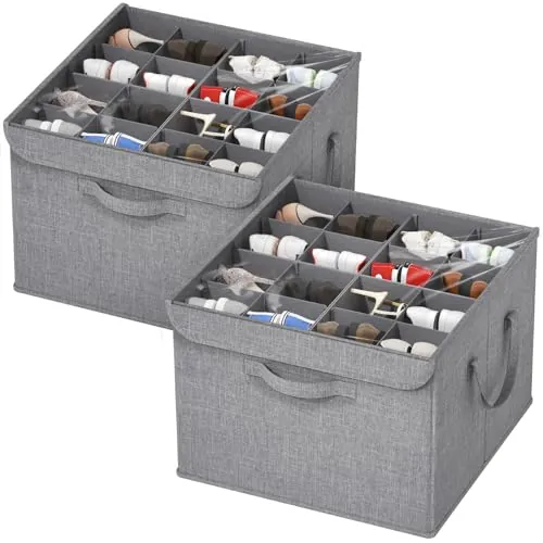 Lifewit Organizador de Zapatos para Armario, Divisores Ajustables para Almacenamiento de Zapatos, Cajas de Almacenamiento Plegables con Cubierta Transparente, Gris Claro, 2 Paquete para 8-32 Pares