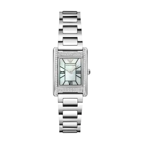 Emporio Armani Watch For Women, 22mm Rectangle Case Quartz Two Hand Movement with Stainless Steel or Leather Strap