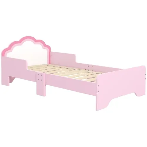 ZONEKIZ Cama Infantil 70x140 cm con Barrera Anticaídas y Somier Rosa