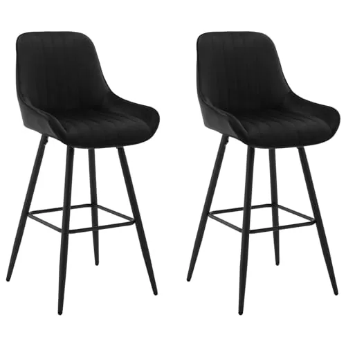 WOLTU 2X Taburetes Altos de Cocina con Respaldo Terciopelo, Negro