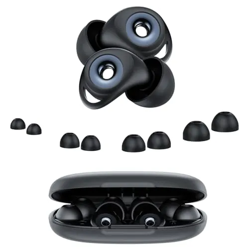 Tapones Oidos Ruido Dormir, Cancelación de Ruido de 45 dB, Tapones Oidos Rreutilizables de Silicona Blanda, 4 Tamaños (XS/S/M/L), Tapones Adecuados para Dormir, Viajar, Concentrarse o Concierto, Negro