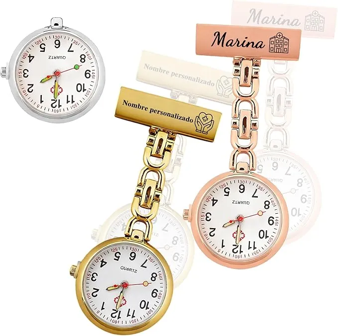 Reloj de Enfermera Personalizado - Reloj de Bolsillo con Nombre y Foto para Enfermeras - Colgante y Broche Unisex para Profesionales Sanitarios