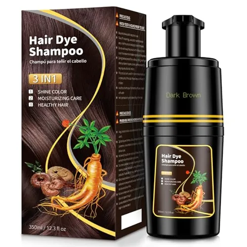 Black Hair Dye, Champú para teñir el cabello negro 3 en 1 para cabellos grises, champú instantáneo para hombres y mujeres, efecto antigris (Dark brown-350ml)