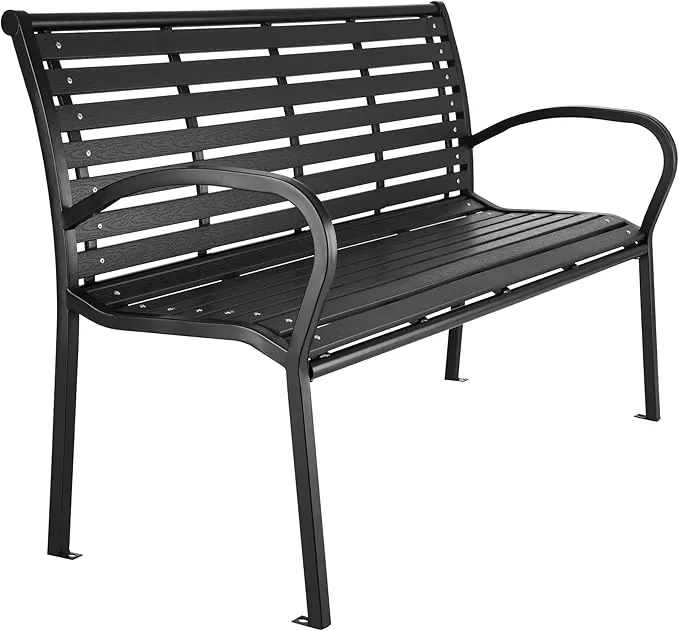 tectake® Banco de Jardín 3 Plazas, Estructura Acero Lacado, Apto Exterior, Mueble Jardín, Banco Terraza, Banco Madera Rustico, Chill out Exterior Terraza, Fácil Montaje - Negro