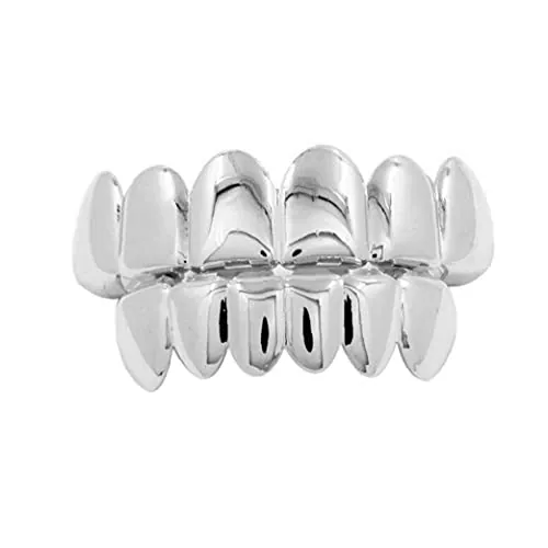 TOSSPER Los Dientes De Cobre Dientes Superiores E Inferiores De Hip Hop Rapper Dientes Falsos del Partido De Cosplay del Diente Revestimiento del Cuerpo De Joyería De Plata