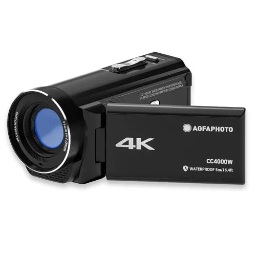 AgfaPhoto Realimove CC4000W - Videocámara 4K Resistente al Agua con Pantalla táctil de 3", Zoom Digital de 18x, vídeo 2,7K, Foto 24 MP, LED, batería de Litio - Negro