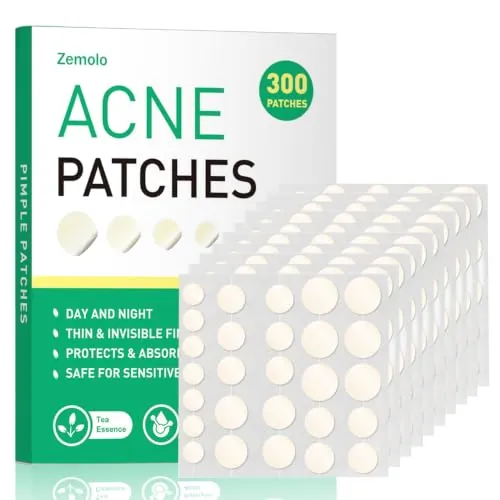 Zemolo 300pcs Parches para Granos Acne Pimple Patches Pegatinas Acné | Parches Acne Hidrocoloides con Acido Salicilico y Árbol de Té Cubierta Absorbente Invisibles Pegatinas de Acne Día y Noche
