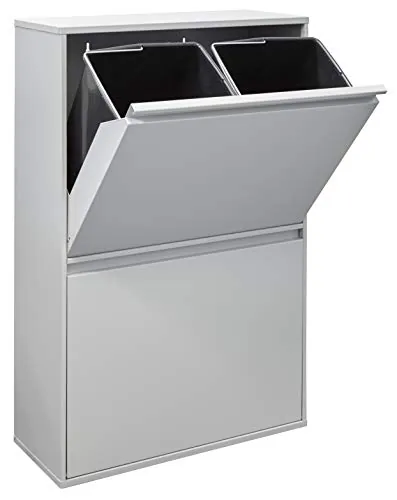 Arregui Basic CR602-B Cubo de Basura y Reciclaje de Acero de 4 Compartimentos | 4x17 L (68 L) | Cubos de Basura de Cocina | Contenedores de Reciclaje para Casa u Oficina | gris