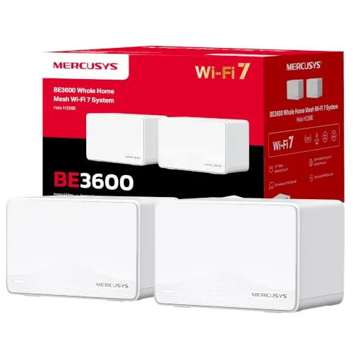 Mercusys Halo H25BE(2-Pack) - Sistema WiFi Mesh 7 BE3600 – WiFi Potente para casa Grande, Cobertura 460 m², 3 Puertos Gigabit, Velocidad 3.6 Gbps, Ideal para Streaming y Gaming