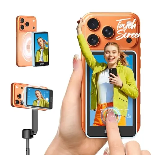 SYNCO XView Monitor Selfie con Pantalla Táctil para iPhone 7-17(Azul) | Inalámbrico 50m, Batería 3H, 4K/1080p, Conexión P2P Privada, Selfies con Cámara Trasera para Vlog, TikTok y YouTube