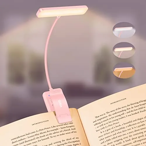 Gritin 19 LED Luz de Lectura, Lámpara de Lectura Recargable, 360° Flexible | 3 Modos de Iluminación - Protección Ocular, Atenuación Continua, Larga Duración, Rosa Pálido