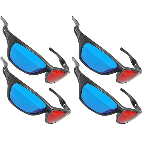 Ganzoo Gafas 3D anaglifo Rojo/Cian para Contenido 3D en televisión, Monitor y proyector, Ideal para películas y vídeos, Fotos e imágenes anaglifas y Juegos de Ordenador con Salida Rojo/Cian, Pack 4