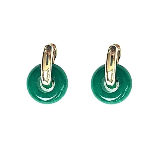 ASTER ALHELÍ - Pendientes Aros Mujer Chapados en Oro o Platino con Piedras Naturales - Pendientes Mujer Colgantes Dorados o Plateados Piedras Semipreciosas - Regalo Original (Verde (Dorado))