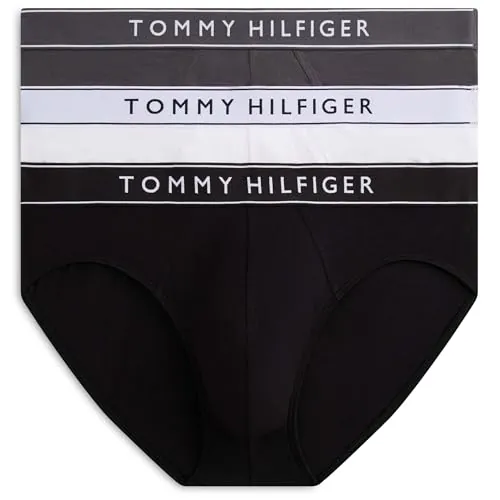 Tommy Hilfiger Calzoncillos Pack de 3 Hombre Hip Briefs con Logotipo en la Cintura, Multicolor (Blk/Drk Ash/Wht), M