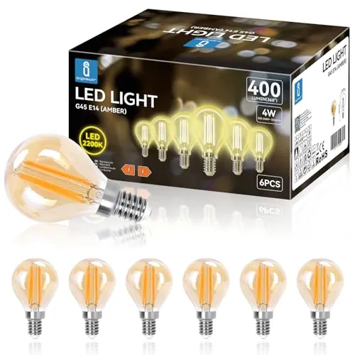 Aigostar Vintage Bombilla LED E14, 4W Equivalente a 35W, Blanco Cálido 2200K,400lm, G45 Bombilla Filamento Led,Angulo de Apertura 360º,6 Pieza