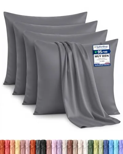 Utopia Bedding – Juego de 4 Fundas de Almohada – 65 x 65 cm - Gris | Certificado por Oeko-Tex – Microfibra cepillada, con Cierre Tipo sobre (no Incluye Relleno), Solo Funda de Almohada