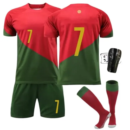 Ronronner Conjunto de fútbol para niños, con camiseta, pantalones cortos y calcetines, camiseta roja de jersey de manga corta con el nro. 7, para adultos y niños, Frühchen