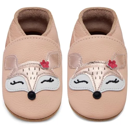 IceUnicorn Primeros Zapatos para Niños Zapatos de Cuero Suave para Bebés Zapatillas de Estar por casa para Niños(Zorro Rubor, 6-12 Meses)