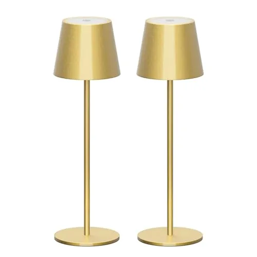 Klighten 2 Piezas LED Recargable Lámpara de escritorio Dorado con batería, Regulable Lámpara de mesa con USB-C Carga para Interiores y Exteriore, 3000K de Luz Cálida, Aluminio, Imperméable IP54