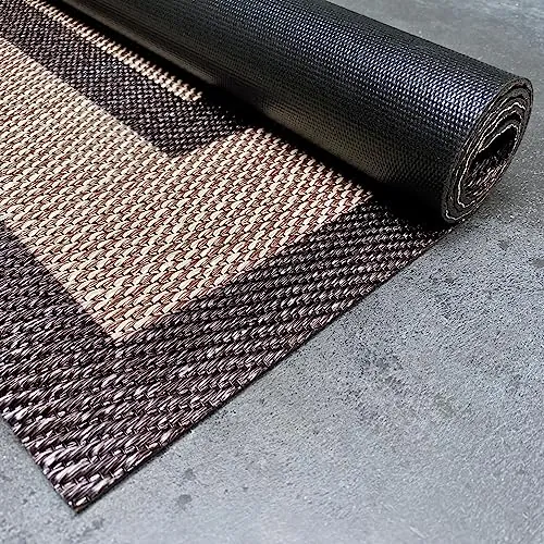 STORESDECO Alfombra vinílica de Tejido Trenzado Premium de Alta Gama. Lavable Antideslizante y extraplana. Materiales Resistentes de máxima Calidad Color Rectangulos Marrón 80 x 150 cm