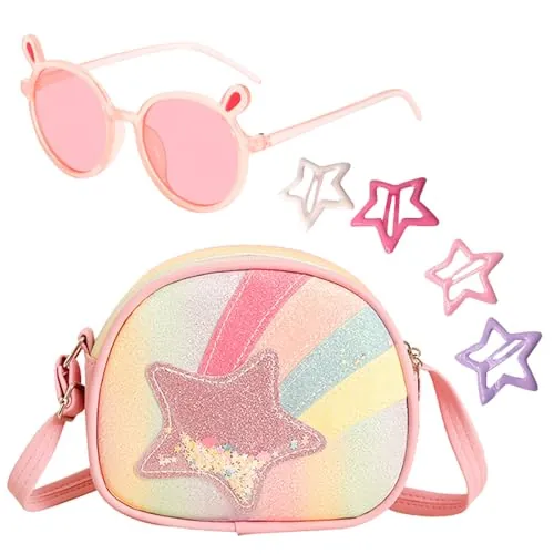 MLPKOI Bolso Niña con Accesorios, Rainbow Bolsa Pequeña con Correa Ajustable, bBolso de Hombro para Niñas, Lindo Bolso de Almacenamiento Pequeño, Regalo para Niñas 3-10años