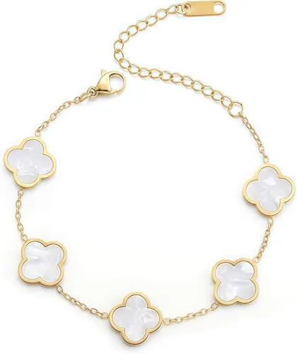 FANAOREN Regalos Originales para Mujer Pulsera Trébol 4 Hojas Acero Inoxidable Regalos Mujer Cumpleaños Dia de la Madre San Valentin Navidad regalo Amiga Madre Hermanas Novia (Dorado)