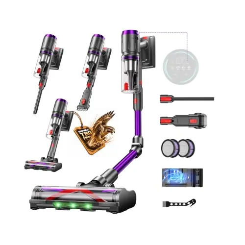 Circlio Aspiradora Sin Cable 58000Pa/600W/75Min, Escoba Aspiradora sin Cable de 1.6L, Pantalla Táctil LED Inteligente, Aspirador Inalámbrico Antienredo, Ideal para Suelos, Alfombras y Pelo de Mascotas