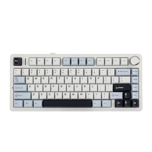 EPOMAKER x Aula F75 Teclado Gaming Mecánico Inalámbrico con Perilla del 75% | Formato ANSI US, BT/2.4GHz/USB-C, RGB, Gasket, Hot Swappable, Acolchado de 5 Capas, NKRO, Azul Blanco, Reaper Switch