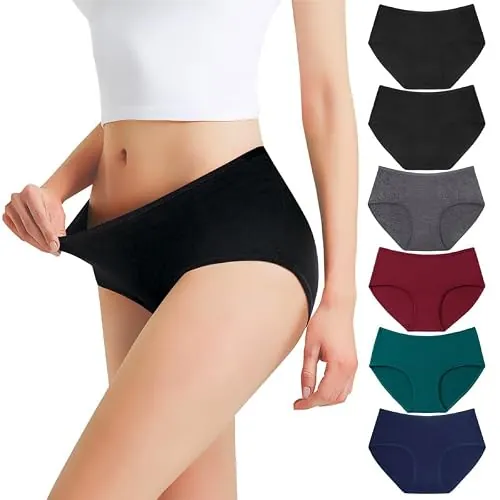 Falechay Bragas Mujer Algodón Cintura Midi Multicolor-2-XL Pack de 6 | Transpirable,Cómodo,Sin etiqueta y elástico