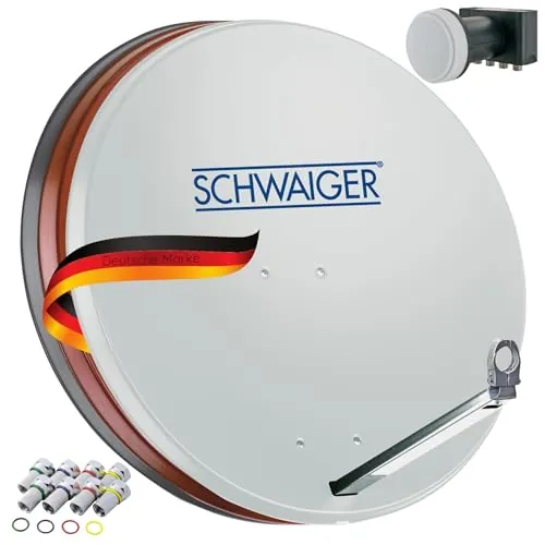 SCHWAIGER 531 Sistema Sat Set satélite Antena parabólica Quad LNB Digital 8X F-Plug 7mm Aluminio Antena Sat Set Completo Gris Claro 74,5 x 84,5cm