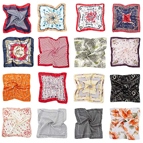 HBselect 16 pcs Pañuelos Cuello Mujer,Bufanda Cuadrada Paqueña Multicolor Para Mujer