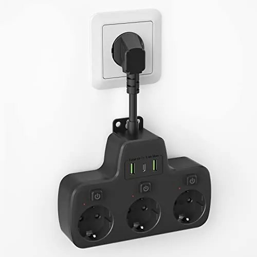 Regletas Pared USB C, Ladron Enchufes con Interruptor Individual