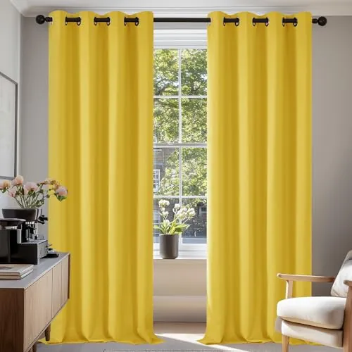 Deconovo Cortinas Opacas para Interiores, 2 Piezas, 240 cm de Alto, Cortinas Opacas Modernas con ollados, 135 x 240 cm (Ancho x Alto), Color Amarillo