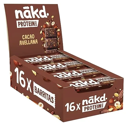 Nākd. Protein Cacao Avellana | Barritas Proteícas | 7g de Proteína de Origen Vegetal |100% Ingredientes Naturales | Sin Azúcar Añadido | Vegano | 16 x 45g | 720g
