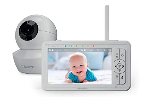 Babysense HDS2 Monitor de Vídeo para Bebé con Cámara y Audio, Vigilabebés de 5" HD 720p, sin WiFi, Luz Nocturna Ajustable, Alcance Extendido, Audio Bidireccional, Zoom 4X, Visión Nocturna, Batería