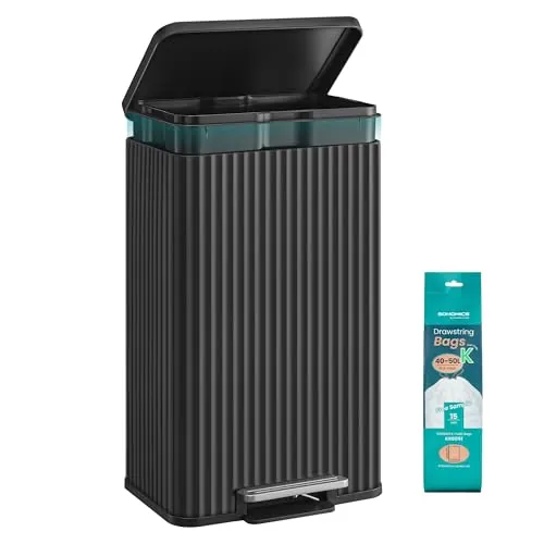 SONGMICS Cubo de Basura de Acero, 50 L, con Pedal, Cierre Suave